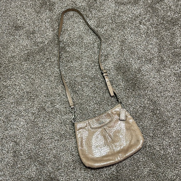 Coach Handbags - Coach shimmer tan gold crossbody purse silver accents neutral